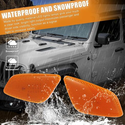 X AUTOHAUX Pair Exterior Side Marker Front Fender LED Lights Lamps Assembly Turn Signal Parking Lights for Jeep Wrangler TJ 97-06 55155629AC Yellow Light in Kuwait