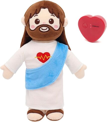 Yelakey Jesus Plush Heartbeat Vibration 13"، قلب يسوع Plushie دمية المنقذ المحشوة، أشياء مسيحية كنيسة الأحد ألعاب دينية للمدرسة، هدايا عيد الفصح للأطفال in Saudi Arabia