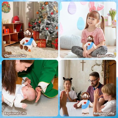 Yelakey Jesus Plush Heartbeat Vibration 13"، قلب يسوع Plushie دمية المنقذ المحشوة، أشياء مسيحية كنيسة الأحد ألعاب دينية للمدرسة، هدايا عيد الفصح للأطفال in Saudi Arabia