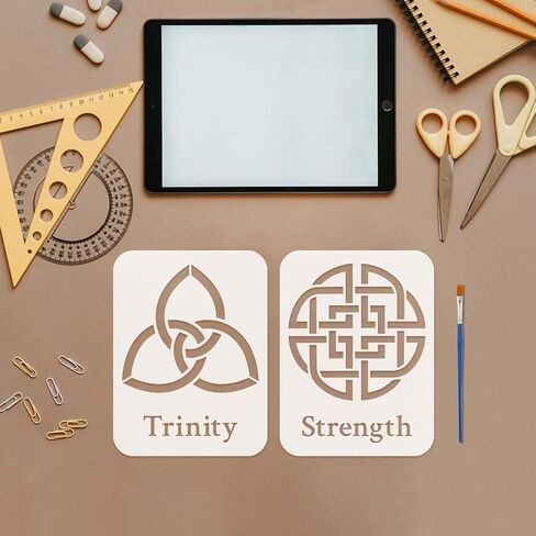 FINGERINSPIRE 9PCS Celtic Symbols Stencils 5.9x7.9inch with a Brush Celtic Knot Pattern Definition Words Stencils Reusable Triquetra Drawing Template for DIY Painting Wall Art and Home Decoration in Kuwait