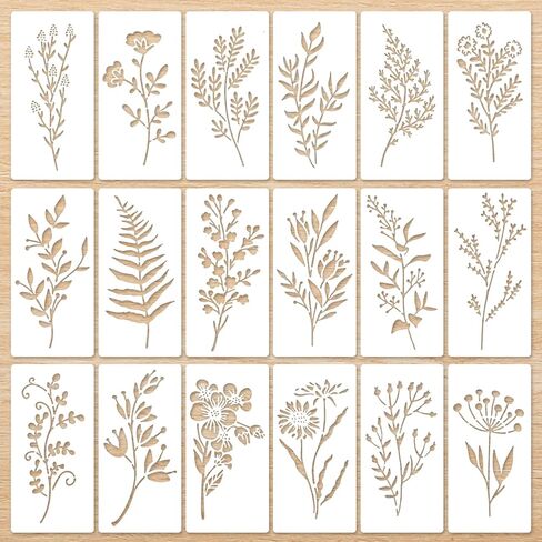 18PCS Stencils for Painting, Reusable Flower Stencils 6 x 3 Inch Floral Drawing Stencil DIY Crafts Templates with Leaf Vine Designs for Wood Wall Furniture Home Decor in Saudi Arabia