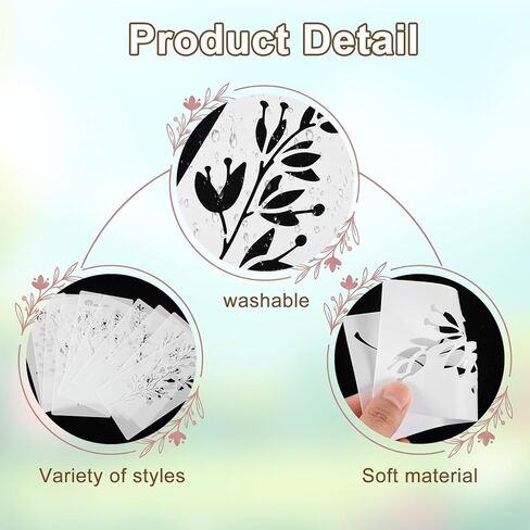 18PCS Stencils for Painting, Reusable Flower Stencils 6 x 3 Inch Floral Drawing Stencil DIY Crafts Templates with Leaf Vine Designs for Wood Wall Furniture Home Decor in Saudi Arabia