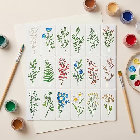 18PCS Stencils for Painting, Reusable Flower Stencils 6 x 3 Inch Floral Drawing Stencil DIY Crafts Templates with Leaf Vine Designs for Wood Wall Furniture Home Decor in Saudi Arabia