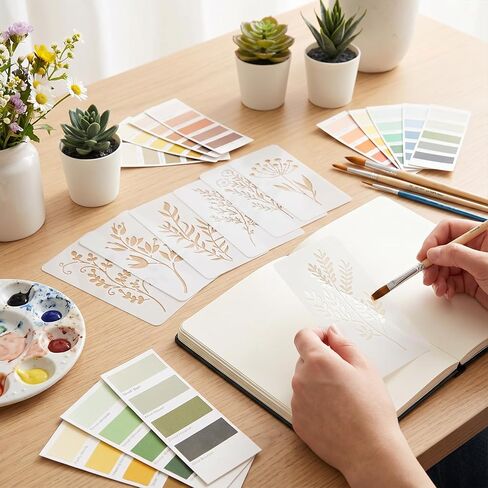 18PCS Stencils for Painting, Reusable Flower Stencils 6 x 3 Inch Floral Drawing Stencil DIY Crafts Templates with Leaf Vine Designs for Wood Wall Furniture Home Decor in Saudi Arabia