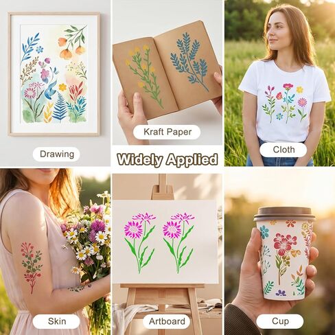 18PCS Stencils for Painting, Reusable Flower Stencils 6 x 3 Inch Floral Drawing Stencil DIY Crafts Templates with Leaf Vine Designs for Wood Wall Furniture Home Decor in Saudi Arabia