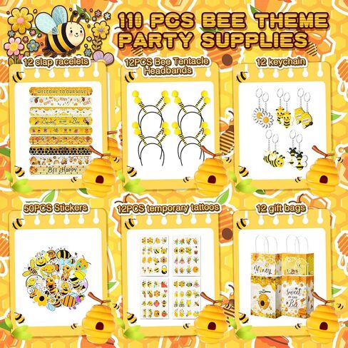 Vanblue 110 Pcs Bee Party Favors Themed Birthday Decorations Honey Bee Party Supplies Gift Bags for Classroom Decorations Class Reward Gift Prizes Goodie Bag Stuffers in Saudi Arabia