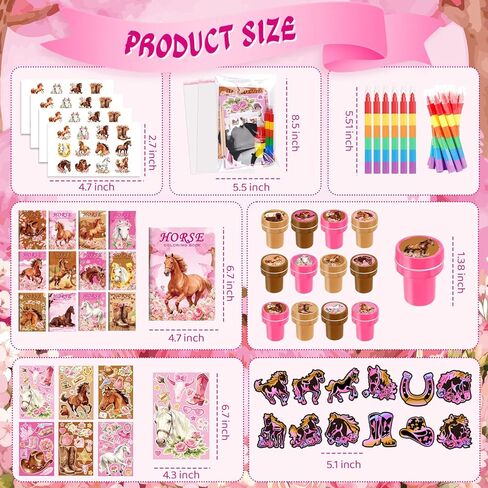BenLouis 84 Pcs Horse Floral Party Favors Pink Cowgirl Coloring Books Bulk For Kids Girls Western Rodeo Birthday Gift Party Candy Goodie Bag Fillers Yee Haw Gift Decor Pinata Prize Activity Supplies in Kuwait