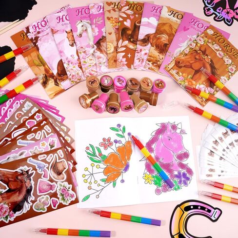 BenLouis 84 Pcs Horse Floral Party Favors Pink Cowgirl Coloring Books Bulk For Kids Girls Western Rodeo Birthday Gift Party Candy Goodie Bag Fillers Yee Haw Gift Decor Pinata Prize Activity Supplies in Kuwait