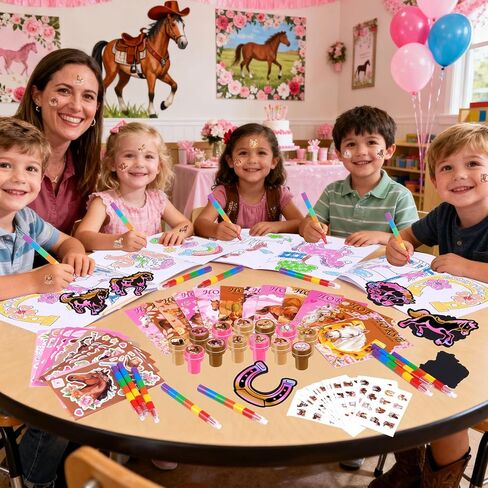 BenLouis 84 Pcs Horse Floral Party Favors Pink Cowgirl Coloring Books Bulk For Kids Girls Western Rodeo Birthday Gift Party Candy Goodie Bag Fillers Yee Haw Gift Decor Pinata Prize Activity Supplies in Kuwait