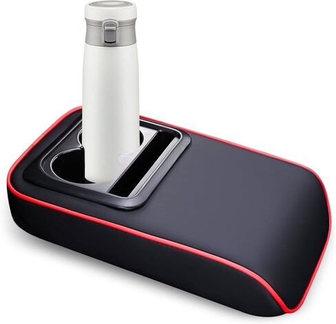 Car Middle Center Console Cover with Cup Holder, 2.8In Raised Car Armrest Cover with Phone Slot, Leather Multi-functional Armrest Pad, Universal Arm Rest Mat for Long Driving (Black) in Saudi Arabia