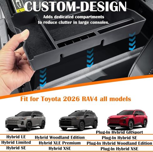 2026 RAV 4 Flip-up Center Console Organizer Compatible with Toyota 2026 RAV 4 XSE GR Sport Hybrid Limited XLE Woodland Interior Accessories, Armrest Storage Box Insert Tray Black in Saudi Arabia