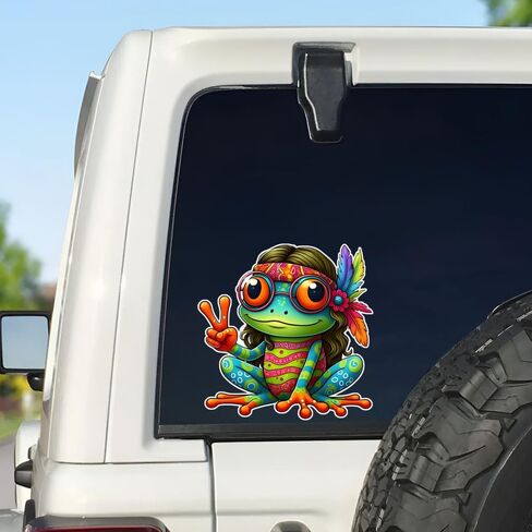 Frog Stickers for Cars 2-Pack, Hippie Peace Sign Vinyl Decals, Waterproof Colorful Window Stickers, Cute Cartoon Green Frog, Easy to Apply & Weather Resistant d018 in Saudi Arabia