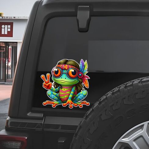 Frog Stickers for Cars 2-Pack, Hippie Peace Sign Vinyl Decals, Waterproof Colorful Window Stickers, Cute Cartoon Green Frog, Easy to Apply & Weather Resistant d018 in Saudi Arabia