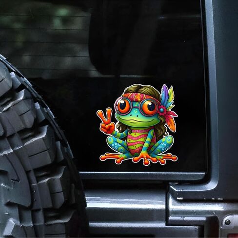 Frog Stickers for Cars 2-Pack, Hippie Peace Sign Vinyl Decals, Waterproof Colorful Window Stickers, Cute Cartoon Green Frog, Easy to Apply & Weather Resistant d018 in Saudi Arabia