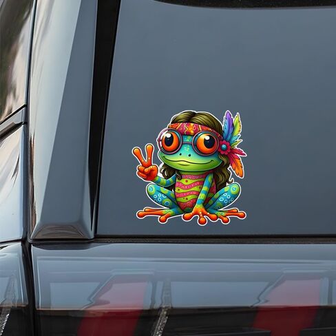 Frog Stickers for Cars 2-Pack, Hippie Peace Sign Vinyl Decals, Waterproof Colorful Window Stickers, Cute Cartoon Green Frog, Easy to Apply & Weather Resistant d018 in Saudi Arabia