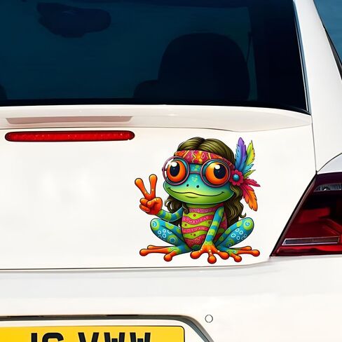 Frog Stickers for Cars 2-Pack, Hippie Peace Sign Vinyl Decals, Waterproof Colorful Window Stickers, Cute Cartoon Green Frog, Easy to Apply & Weather Resistant d018 in Saudi Arabia