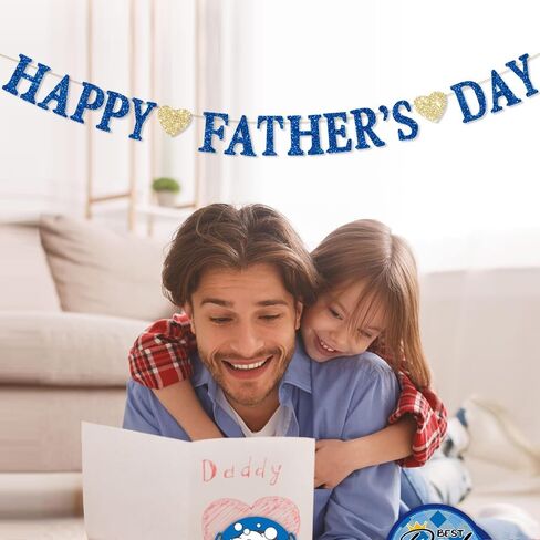 Glitter Blue Happy Father's Day Decorations Banner Fathers Dad's Papa's Dad Party Garland Banner for Party Supplies Home Celebrate in Kuwait