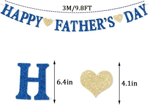 Glitter Blue Happy Father's Day Decorations Banner Fathers Dad's Papa's Dad Party Garland Banner for Party Supplies Home Celebrate in Kuwait