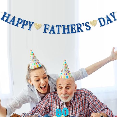 Glitter Blue Happy Father's Day Decorations Banner Fathers Dad's Papa's Dad Party Garland Banner for Party Supplies Home Celebrate in Kuwait