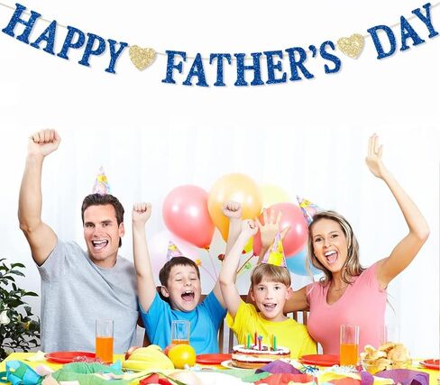 Glitter Blue Happy Father's Day Decorations Banner Fathers Dad's Papa's Dad Party Garland Banner for Party Supplies Home Celebrate in Kuwait