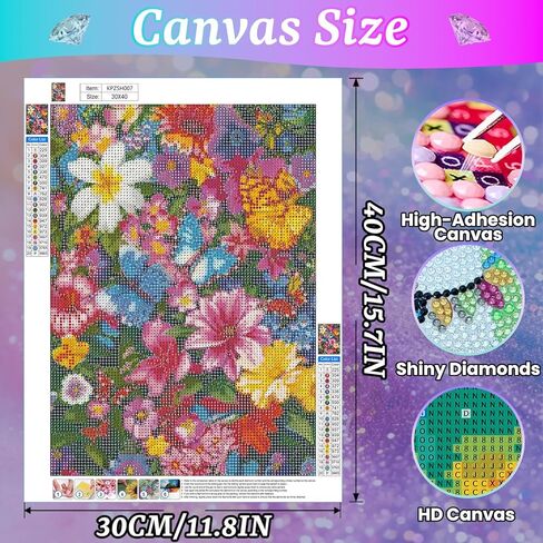 Artykapby مجموعات الفن الماس للبالغين زهرة، فراشة الماس مجموعات الرسم للبالغين، 5D DIY الحفر الكامل الماس مجموعات الفن للهدايا ديكور جدار المنزل (12x16 بوصة) in Kuwait