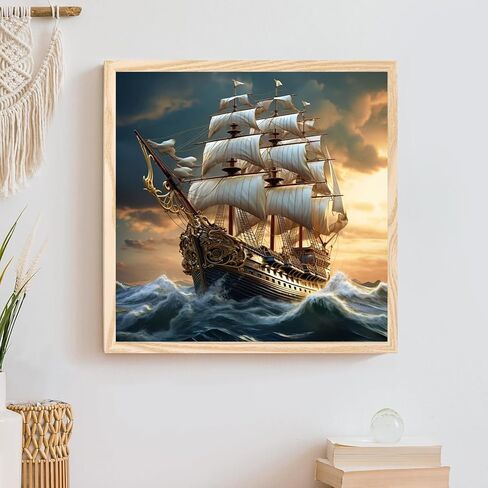 KTHOFCY 5D DIY Voyage Diamond Painting Kits for Adults,Sailboat Full Drill Embroidery Cross Stitch Crystal Rhinestone Paintings Pictures Arts Wall Decor Painting Dots Kits 13.7X13.7 inch in Kuwait