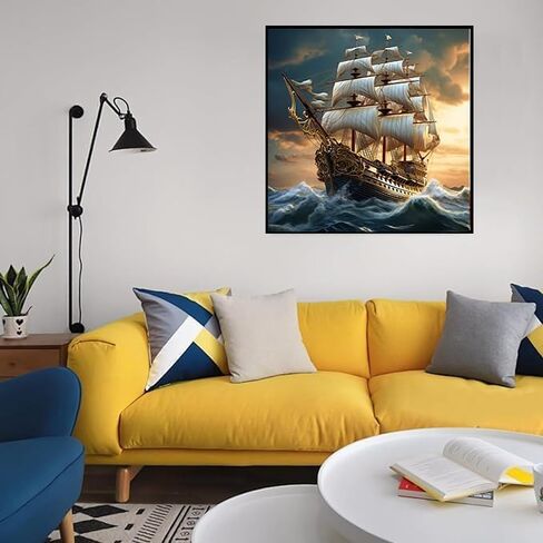 KTHOFCY 5D DIY Voyage Diamond Painting Kits for Adults,Sailboat Full Drill Embroidery Cross Stitch Crystal Rhinestone Paintings Pictures Arts Wall Decor Painting Dots Kits 13.7X13.7 inch in Kuwait