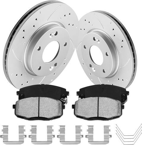 Front Brake Pads and Rotors Kit Compatible with 2014-2019 Kia Soul GEOMET Coated Drilled & Slotted Brake Rotors Pads [ 11in ], Automotive Replacement Brake Kit in Kuwait
