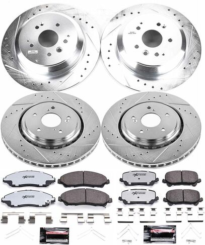PowerStop Front & Rear Brake Kit For Acura MDX 2014-16 - Truck & Tow Carbon Fiber Ceramic Brake Pads + Drilled & Slotted Rotors Upgrade, K6956-36 in Kuwait