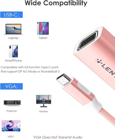 محول LENTION USB C إلى VGA، محول شاشة من النوع C إلى VGA متوافق مع 2023-2016 MacBook Pro 13/15/16، iPad/Surface/Mac Air الجديد، Surface، iPad، Chromebook، Dell XPS، الهاتف، المزيد (CU606، رمادي) in Kuwait