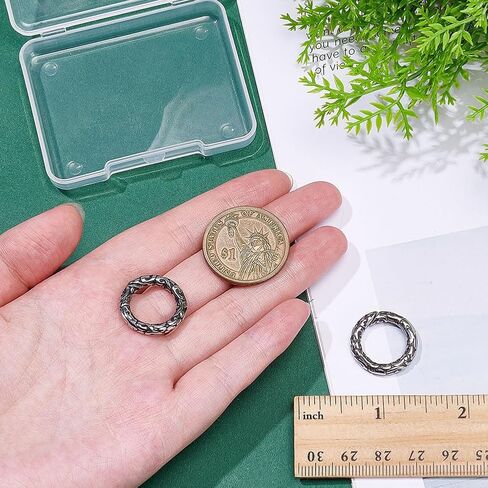 2Pcs Tibetan Style Spring Gate Rings 304 Stainless Steel O Ring Clips Snap Hooks with Pattern 20.5mm Carabiners Buckle Clasps for Bracelet Necklace Key Chains Jewelry Making in Saudi Arabia