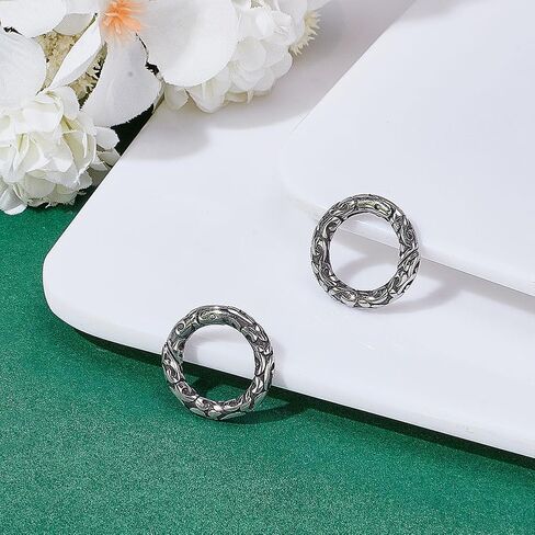 2Pcs Tibetan Style Spring Gate Rings 304 Stainless Steel O Ring Clips Snap Hooks with Pattern 20.5mm Carabiners Buckle Clasps for Bracelet Necklace Key Chains Jewelry Making in Saudi Arabia