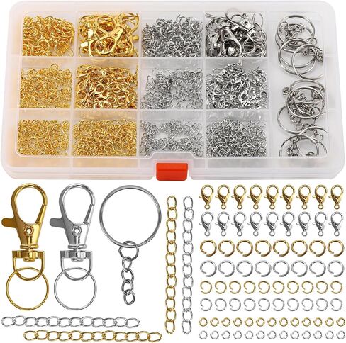 968Pcs Keychain Making Kit with 800 Jump Rings(3 Size) and 100 Lobster Clasp，40 Keychain Chains，16 Lobster Claw Clasps，12 Silvery Key Rings(Gold and Silvery) in Saudi Arabia