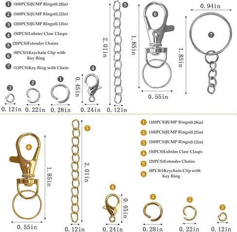 968Pcs Keychain Making Kit with 800 Jump Rings(3 Size) and 100 Lobster Clasp，40 Keychain Chains，16 Lobster Claw Clasps，12 Silvery Key Rings(Gold and Silvery) in Saudi Arabia