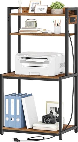 HOOBRO Printer Stand with Charging Station, 4-Tier Printer Table with Storage, Large Tall Printer Shelf, for Home Office, Kitchen, Living Room, Black and Rustic Brown BF13UPS01 in Kuwait