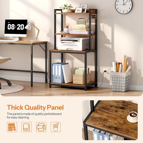 HOOBRO Printer Stand with Charging Station, 4-Tier Printer Table with Storage, Large Tall Printer Shelf, for Home Office, Kitchen, Living Room, Black and Rustic Brown BF13UPS01 in Kuwait
