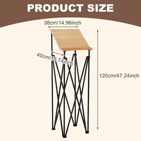Portable Folding Lectern Podium Stand with Carrying Bag 47" Tall Angled Top Metal & Wood Mobile Floor Standing Podium Desk for Church Wedding Speech Officiant Speaker Pastor in Saudi Arabia