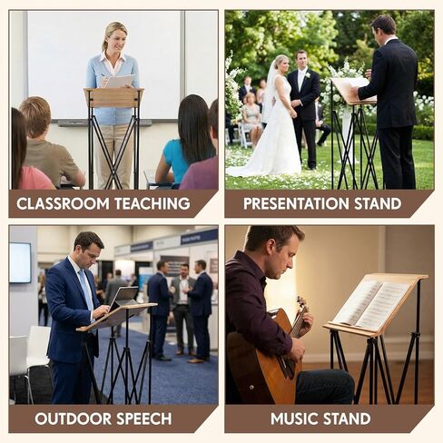 Portable Folding Lectern Podium Stand with Carrying Bag 47" Tall Angled Top Metal & Wood Mobile Floor Standing Podium Desk for Church Wedding Speech Officiant Speaker Pastor in Saudi Arabia