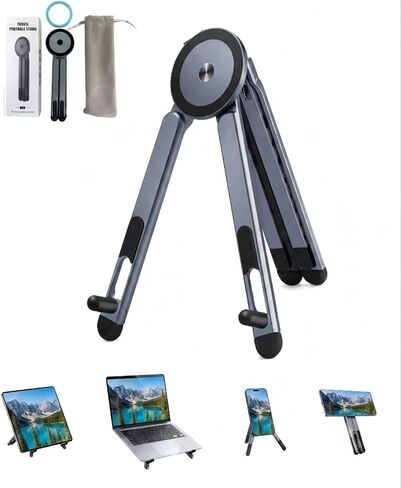 4-in-1 Foldable Laptop Stand, Magnetic Phone Holder & Multi-Angle Tablet Riser, 8-Level Ergonomic Height Adjustable Aluminum Travel Stand Compatible with MacBook, iPad, iPhone, Gunmetal Grey in Kuwait