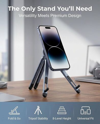 4-in-1 Foldable Laptop Stand, Magnetic Phone Holder & Multi-Angle Tablet Riser, 8-Level Ergonomic Height Adjustable Aluminum Travel Stand Compatible with MacBook, iPad, iPhone, Gunmetal Grey in Kuwait