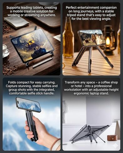 4-in-1 Foldable Laptop Stand, Magnetic Phone Holder & Multi-Angle Tablet Riser, 8-Level Ergonomic Height Adjustable Aluminum Travel Stand Compatible with MacBook, iPad, iPhone, Gunmetal Grey in Kuwait