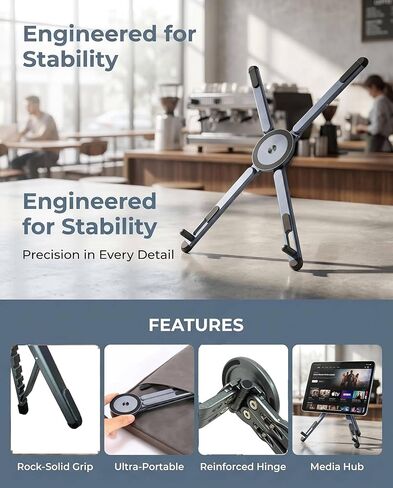 4-in-1 Foldable Laptop Stand, Magnetic Phone Holder & Multi-Angle Tablet Riser, 8-Level Ergonomic Height Adjustable Aluminum Travel Stand Compatible with MacBook, iPad, iPhone, Gunmetal Grey in Kuwait