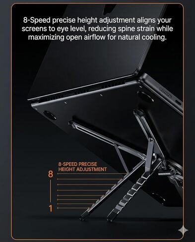 4-in-1 Foldable Laptop Stand, Magnetic Phone Holder & Multi-Angle Tablet Riser, 8-Level Ergonomic Height Adjustable Aluminum Travel Stand Compatible with MacBook, iPad, iPhone, Gunmetal Grey in Kuwait