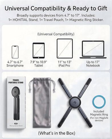 4-in-1 Foldable Laptop Stand, Magnetic Phone Holder & Multi-Angle Tablet Riser, 8-Level Ergonomic Height Adjustable Aluminum Travel Stand Compatible with MacBook, iPad, iPhone, Gunmetal Grey in Kuwait