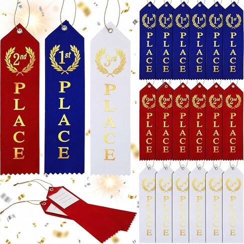 36 Pieces Award Ribbons 1st, 2nd, 3rd Place Flat Carded Set First Place Prizes with Event Card and Rope for Competition, Sports Event, School, Contests, Blue Red White in Saudi Arabia