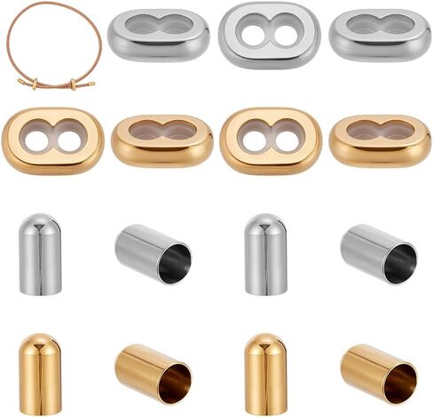 arricraft 4 Sets 2 Colors Stainless Steel Stopper Beads, Insert 2-hole Metal Adjustable Slide Clasp Beads with Column End Caps for DIY Bracelet Necklace Jewellery Making Accessories in Kuwait