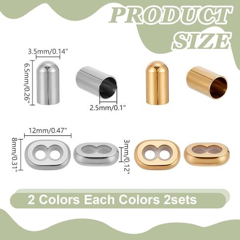arricraft 4 Sets 2 Colors Stainless Steel Stopper Beads, Insert 2-hole Metal Adjustable Slide Clasp Beads with Column End Caps for DIY Bracelet Necklace Jewellery Making Accessories in Kuwait