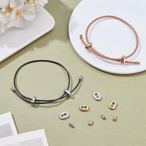 arricraft 4 Sets 2 Colors Stainless Steel Stopper Beads, Insert 2-hole Metal Adjustable Slide Clasp Beads with Column End Caps for DIY Bracelet Necklace Jewellery Making Accessories in Kuwait
