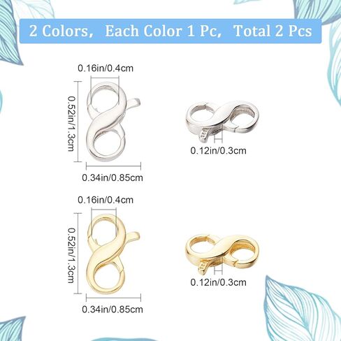 SUNNYCLUE 1 Box 2Pcs 925 Sterling Silver Lobster Clasp Double Lobster Clasps Infinity Number 8 Bracelet Extender Necklace Shortener Clip for Jewelry Making Findings Women Adults DIY Crafts in Kuwait