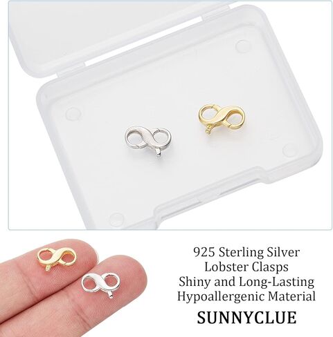 SUNNYCLUE 1 Box 2Pcs 925 Sterling Silver Lobster Clasp Double Lobster Clasps Infinity Number 8 Bracelet Extender Necklace Shortener Clip for Jewelry Making Findings Women Adults DIY Crafts in Kuwait
